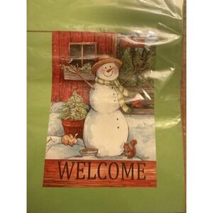 Rain or Shine "WELCOME" Snowman 2 SIDED Large HOUSE FLAG 28"x40" New‎